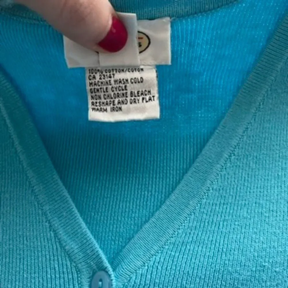 M Talbots Blue Short-Sleeve V-Neck Cardigan